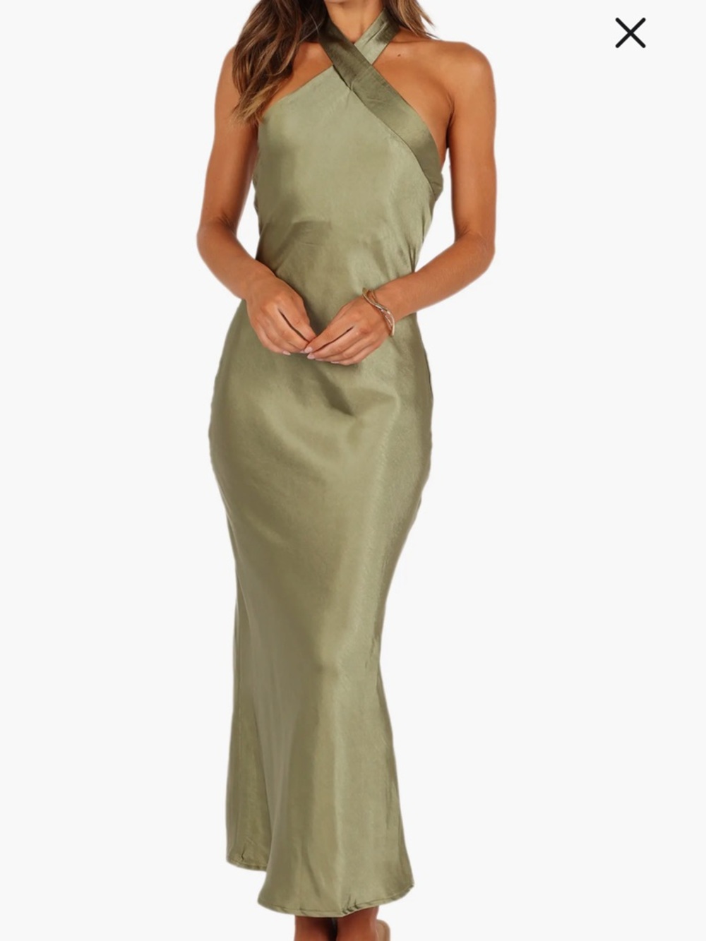 Petal & Pup Olive Satin Halter Midi Dress Size 6 NWT Nordstrom Wedding Guest